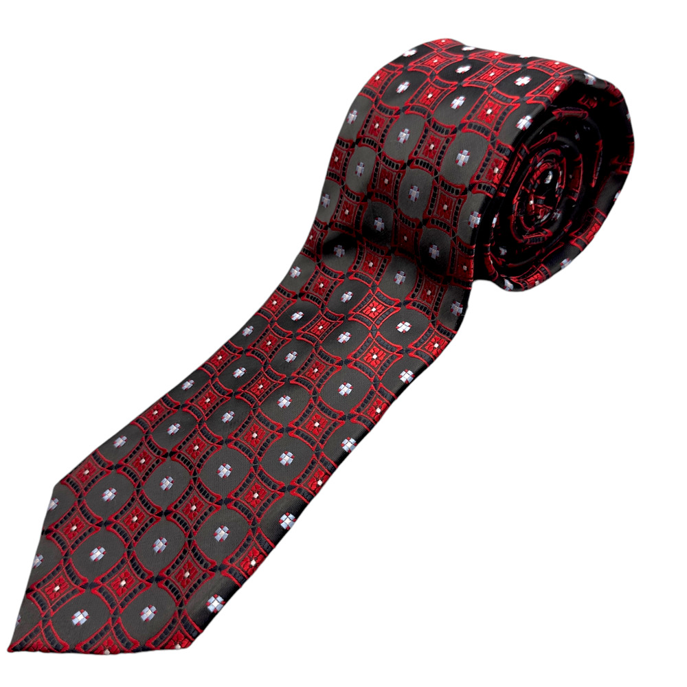 Bill Robinson XL Dress Tie Black &‎ Red Geometric Pattern Career 63" 3.25"
